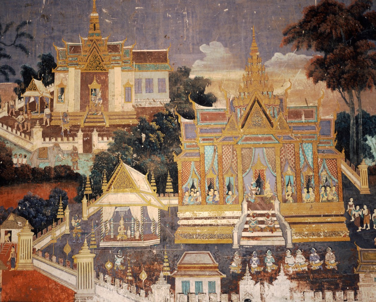 Dipinto murale del Palazzo Reale, Phnom Penh, Cambogia, all