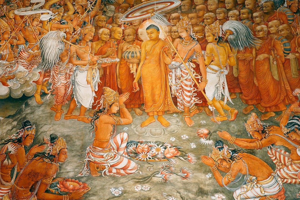Murale sui muri del tempio di Kelaniya a Kelaniya Vihara, uno dei siti buddisti più sacri a circa sei miglia dalla capitale Colombo, Sri Lanka. 7 gennaio 2010 da Unknown