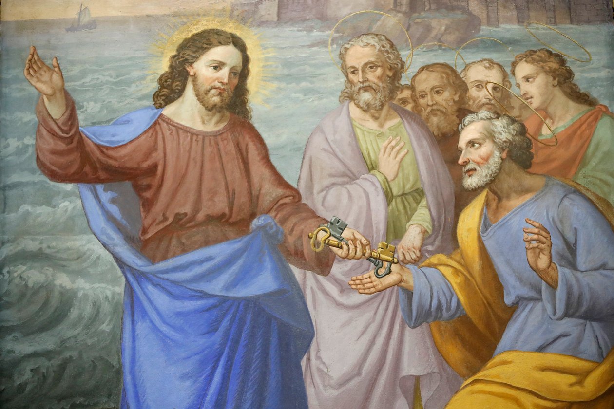 Chiesa di Saint-Grat, Cristo consegna le chiavi a San Pietro, Valgrisenche, Italia da Unknown