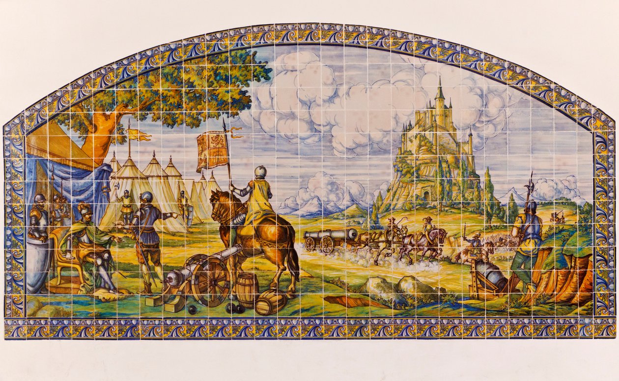 Segovia, Provincia di Segovia, Spagna. Dipinto moderno su piastrelle di ceramica di Segovia al tempo della Rivolta dei Comuneros 1520-1521 da Unknown