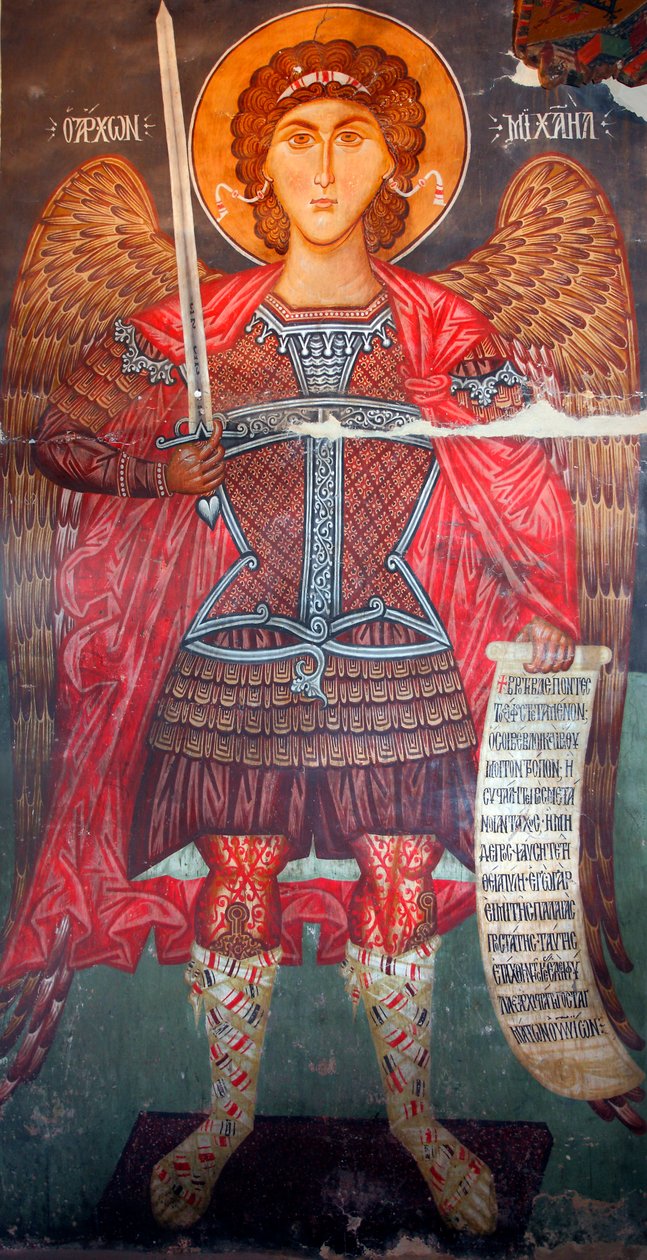 Affresco bizantino del XV secolo (dettaglio), Arcangelo Michele, Chiesa dell