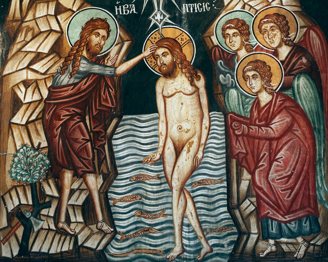 Affresco bizantino del XV secolo, Battesimo di Cristo, Chiesa dell