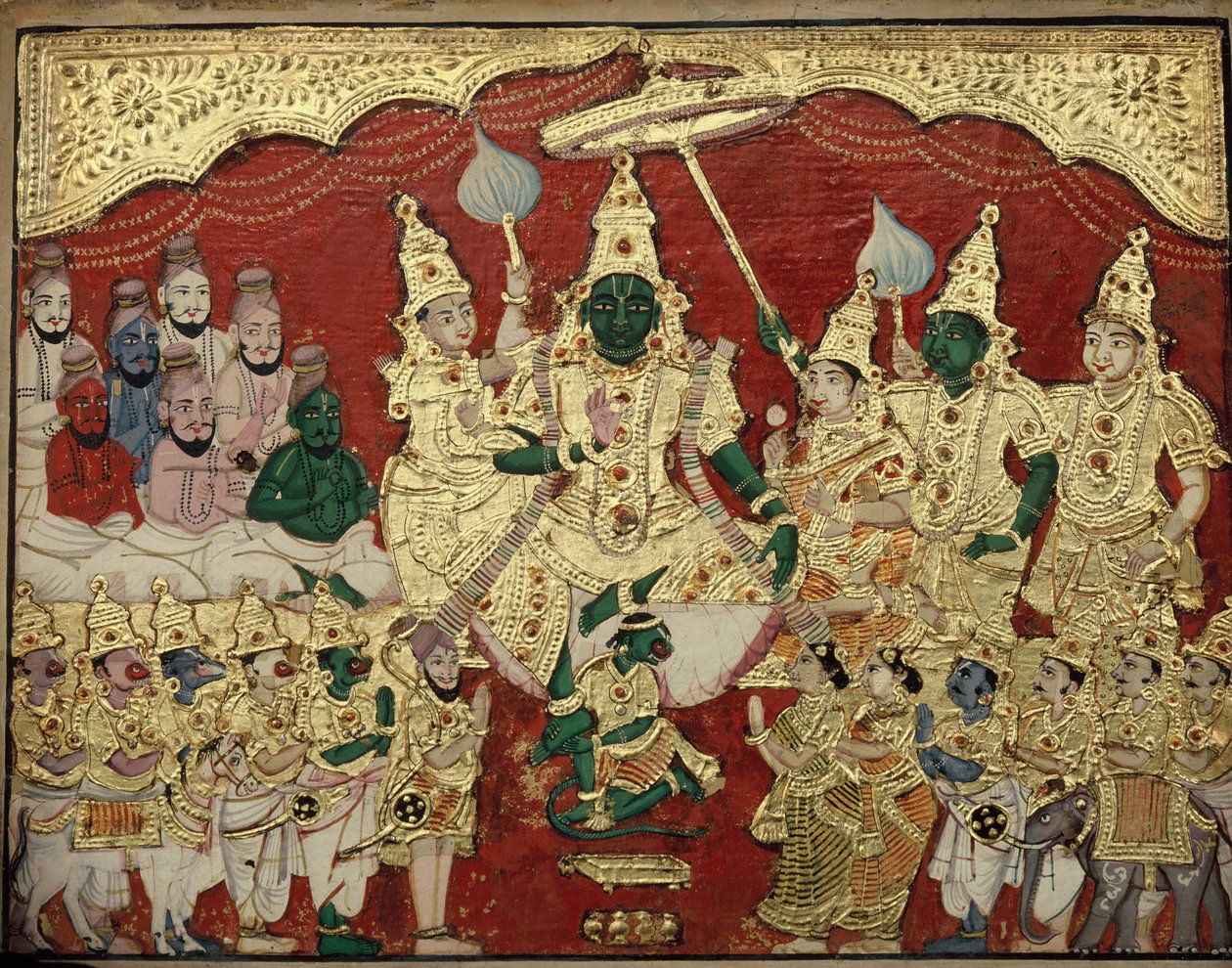 Il consiglio di Rama, Scuola di pittura di Tanjavore, fine XIX secolo, Tamil Nadu, India da Unknown