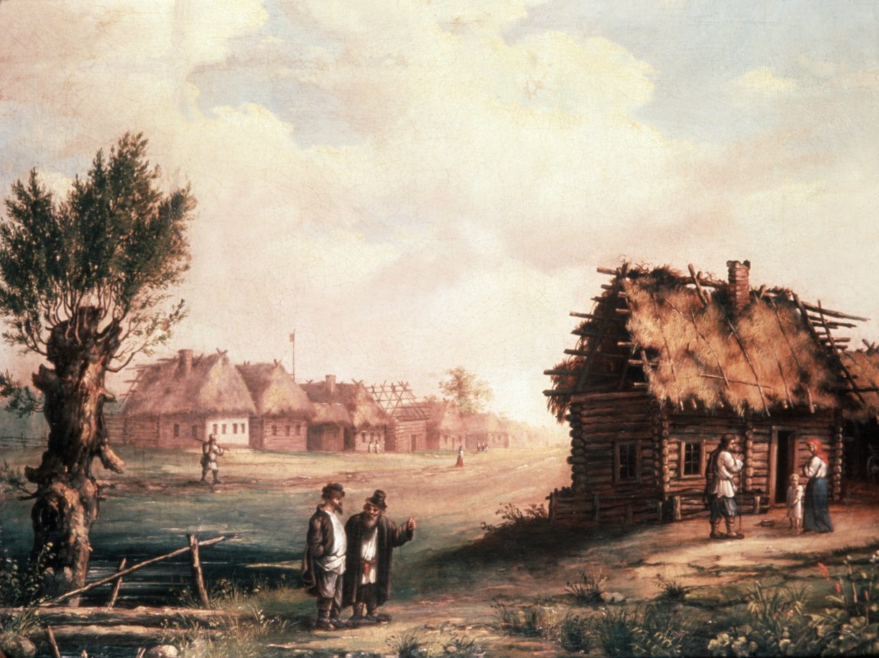 Un povero villaggio in Russia, 1850, dipinto da Unknown
