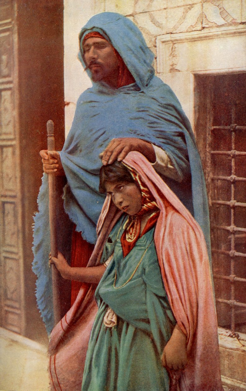 Africa. Il mendicante cieco e la sua guida bambina. 1920 da Unknown