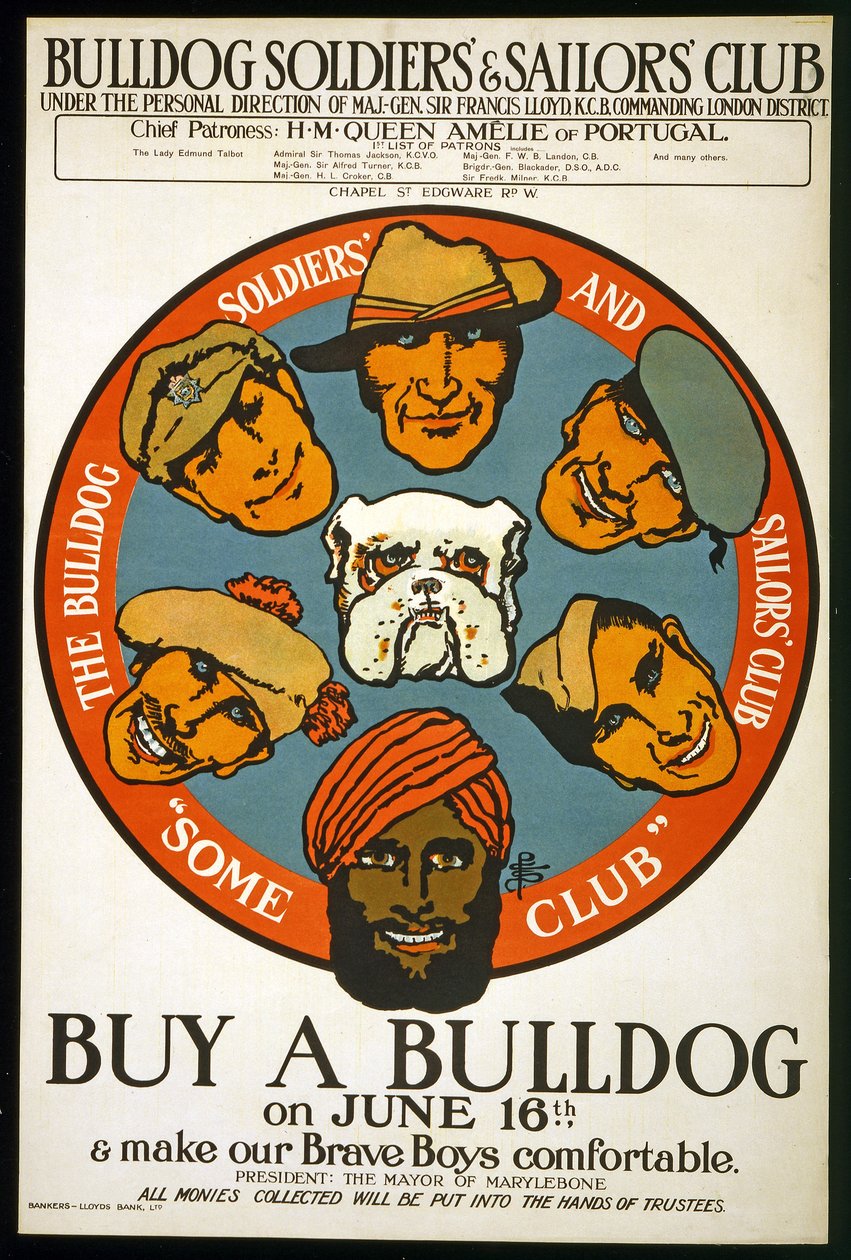Compra un bulldog il 16 giugno e rendi i nostri coraggiosi ragazzi più comodi, c.1915 da Unknown