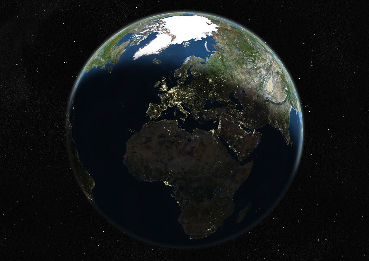 Globo centrato su Europa e Africa, immagine satellitare a colori reali da Unknown