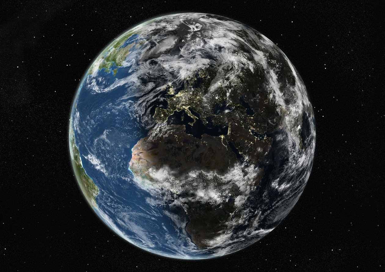 Globo centrato su Europa e Africa, immagine satellitare a colori reali da Unknown