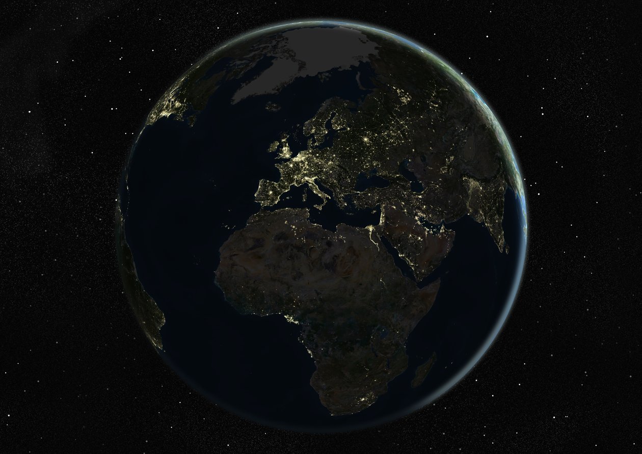 Globo centrato su Europa e Africa, immagine satellitare a colori reali da Unknown