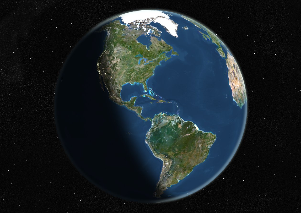 Globo centrato sulle Americhe, immagine satellitare a colori reali da Unknown