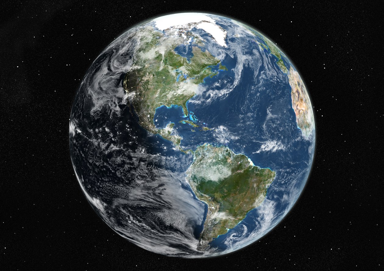 Globo centrato sulle Americhe, immagine satellitare a colori reali da Unknown