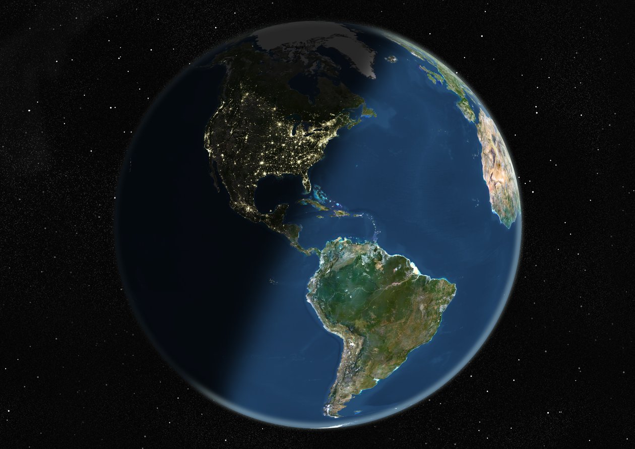 Globo centrato sulle Americhe, immagine satellitare a colori reali da Unknown