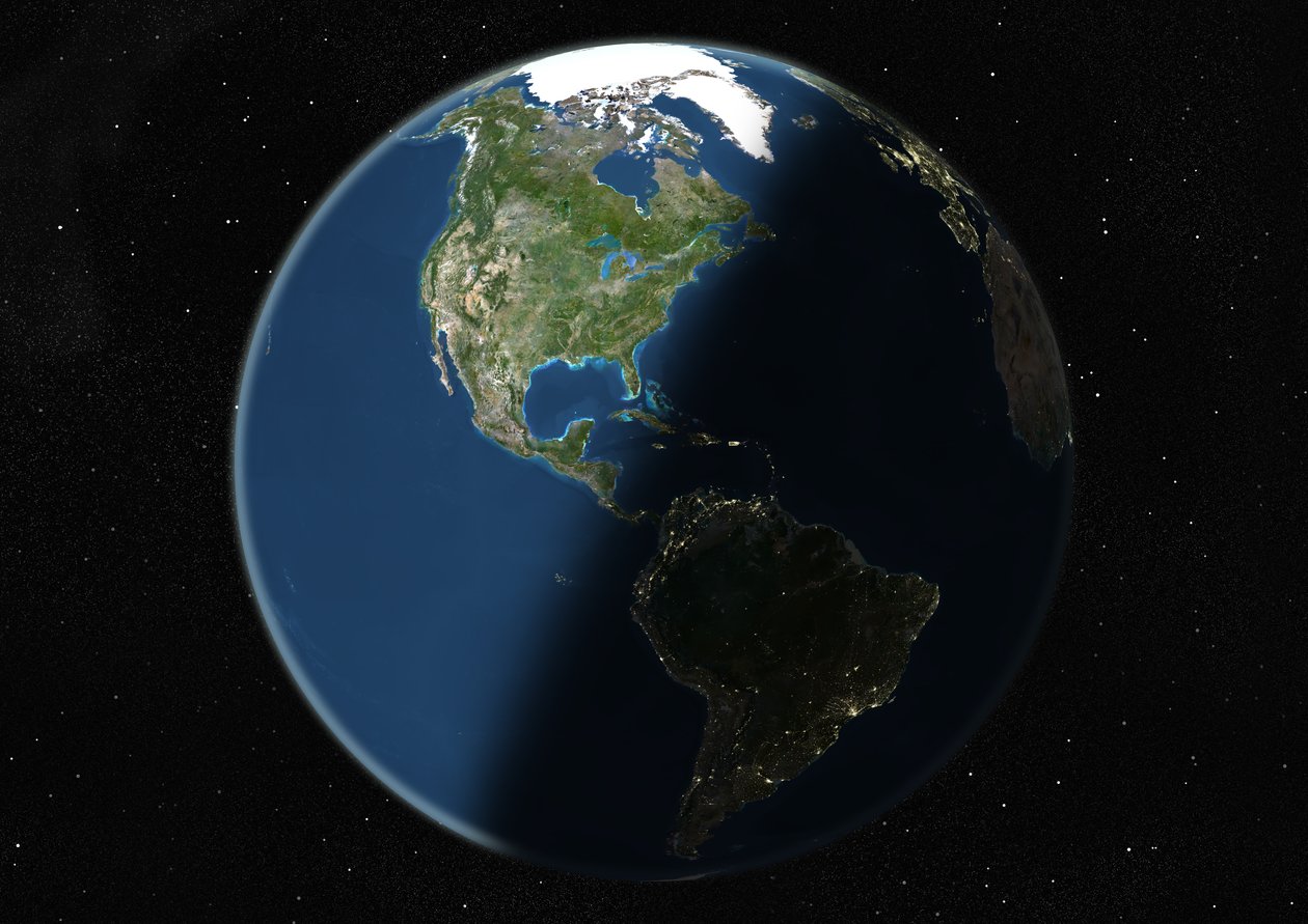 Globo centrato sulle Americhe, immagine satellitare a colori reali da Unknown