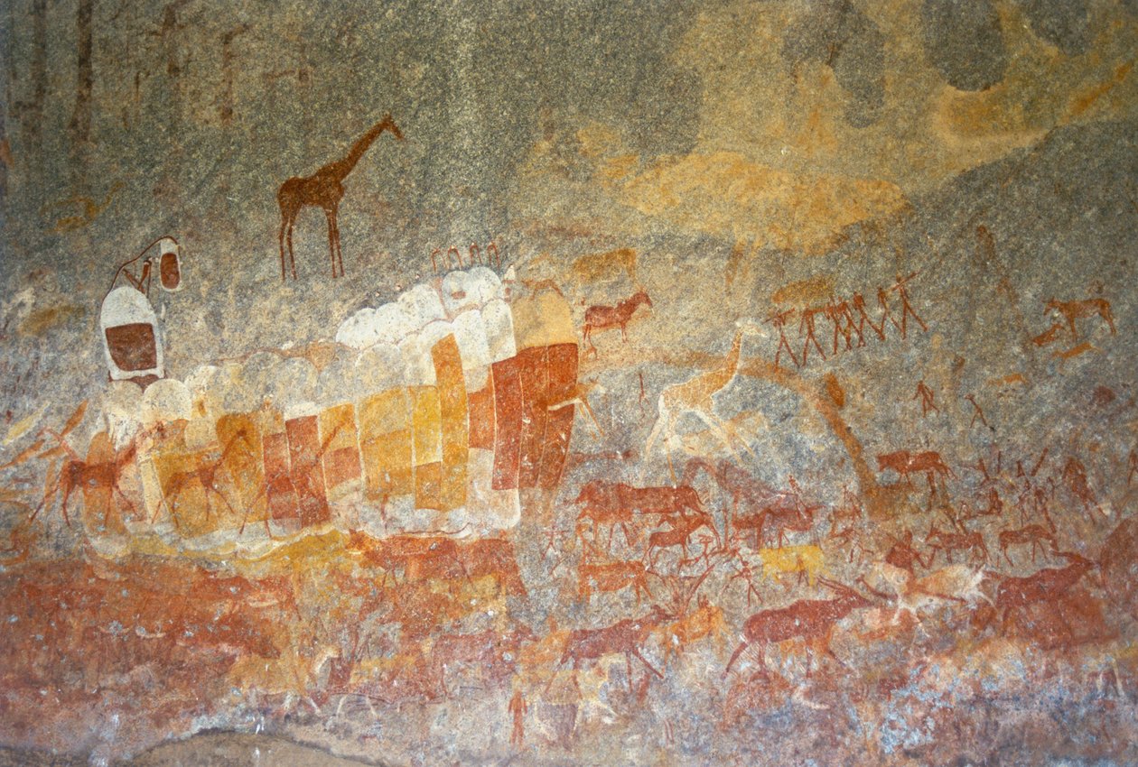 Pitture rupestri di Inanke in una grotta nel Parco Nazionale di Matobo, Zimbabwe. 1 aprile 1998 da Unknown