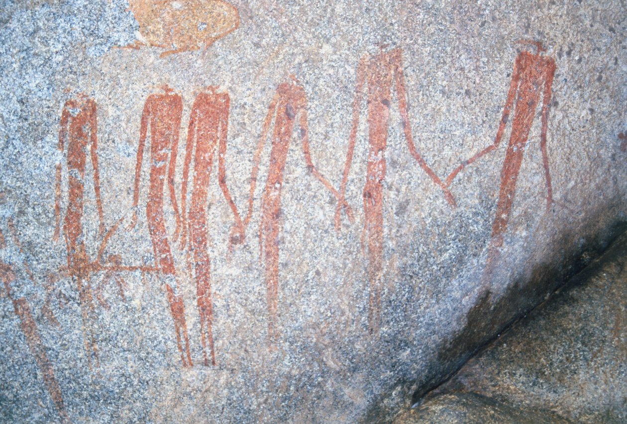 Pitture rupestri di Inanke fotografate in una grotta nel Parco Nazionale di Matobo, Zimbabwe. 1 aprile 1998 da Unknown