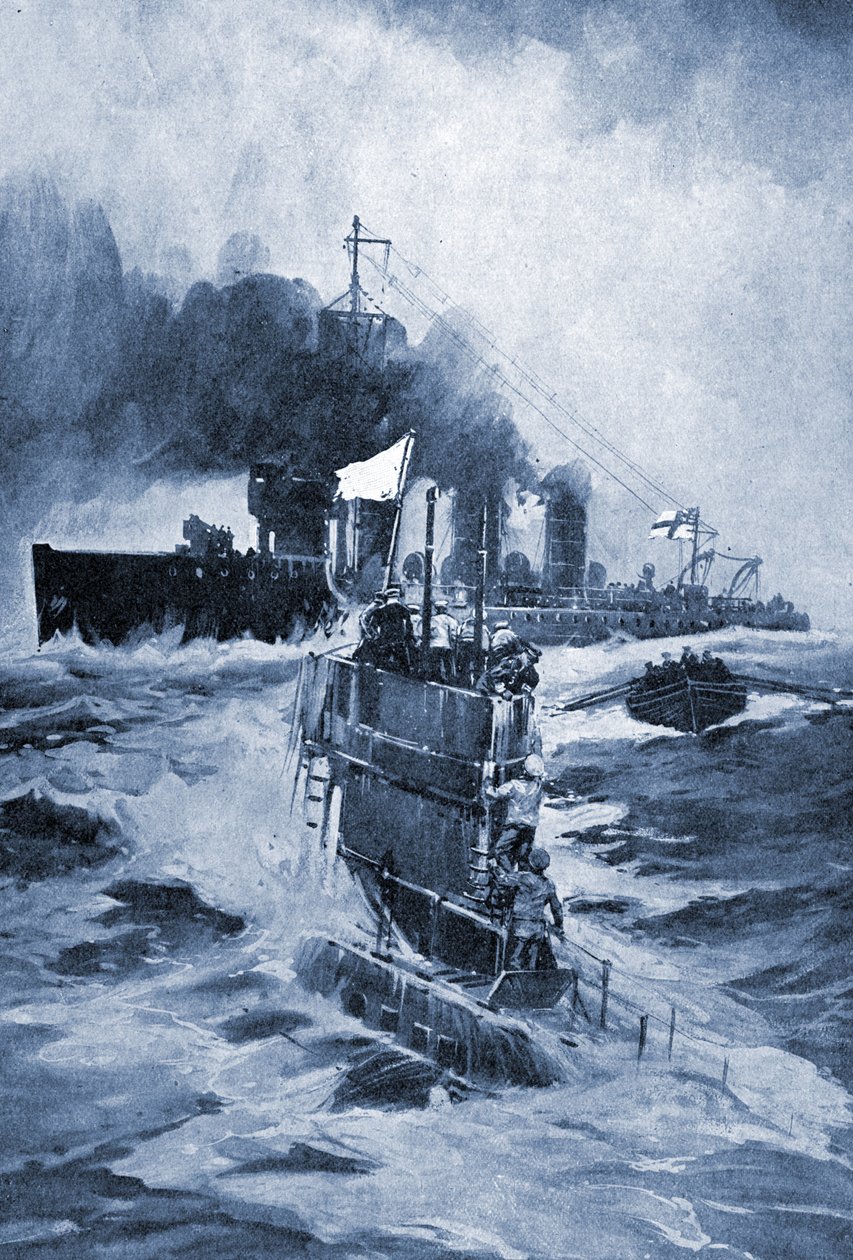Il sottomarino tedesco U 18 si arrende dopo essere stato speronato, 1914 da Unknown