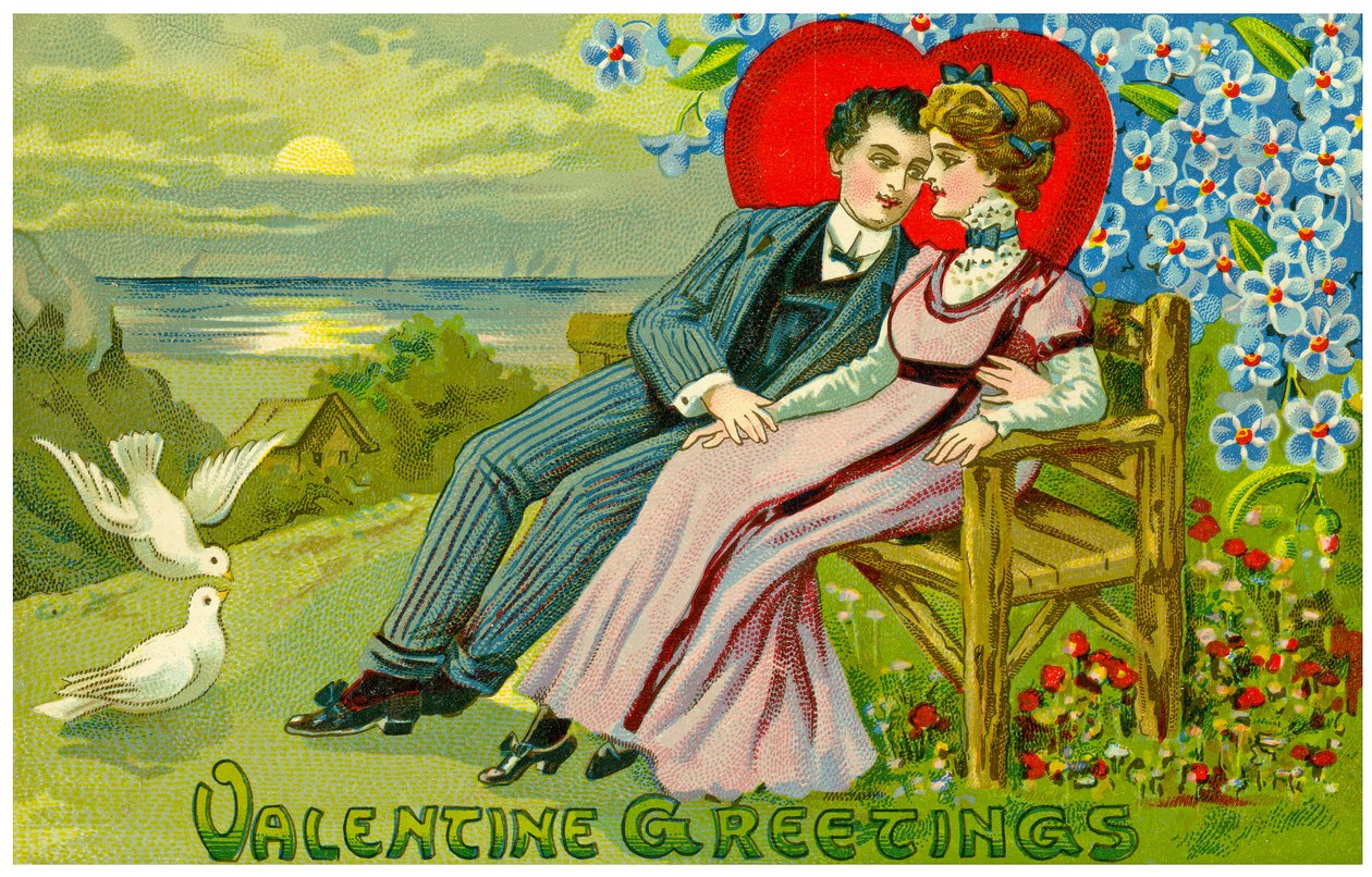 Biglietto di San Valentino raffigurante due innamorati, c.1910 da Unknown