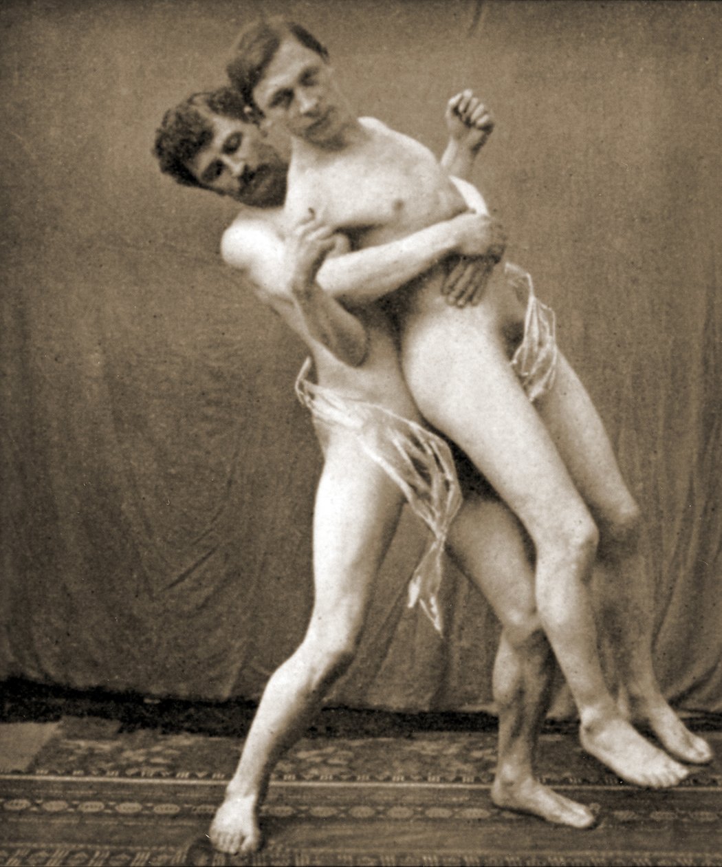 Lottatori dimostrano la presa alla vita, c.1910 da Unknown