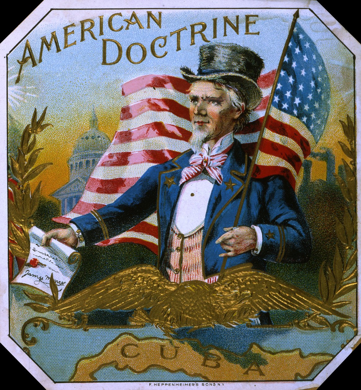 Etichetta della scatola di sigari American Doctrine, c.1890s da American School