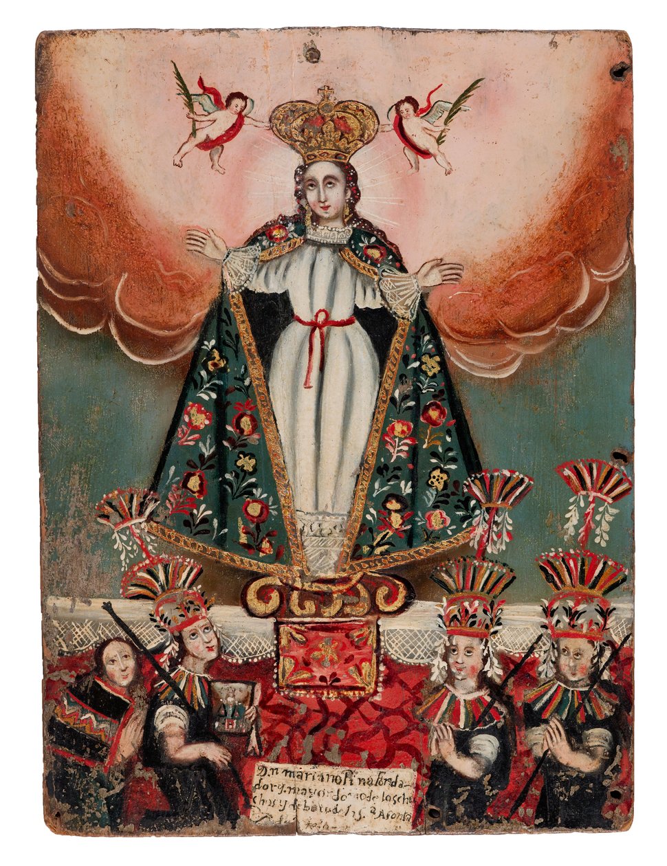 La Vergine Maria con donatori indiani, 1752 da Bolivian School