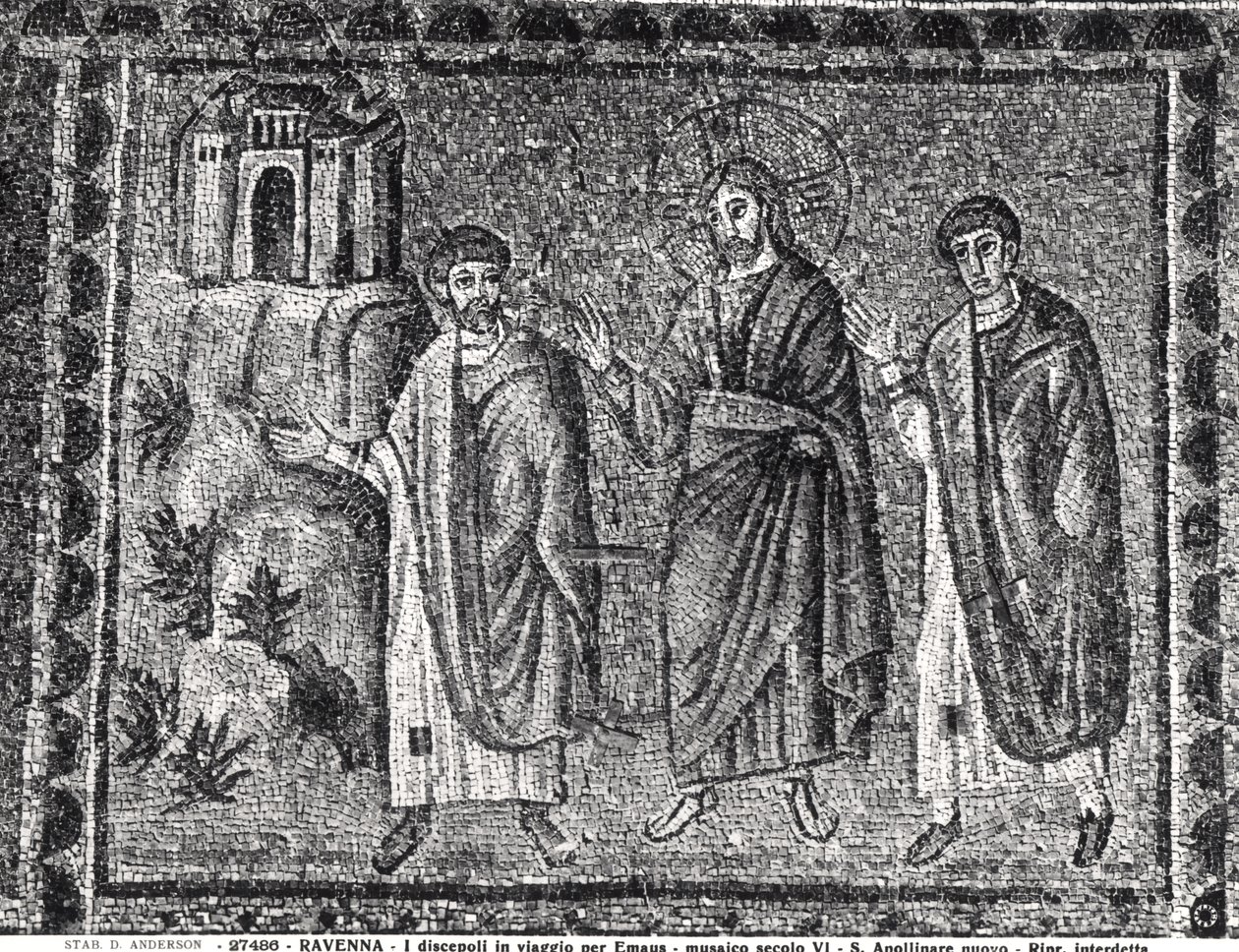 Cristo sulla strada per Emmaus (mosaico) da Byzantine School