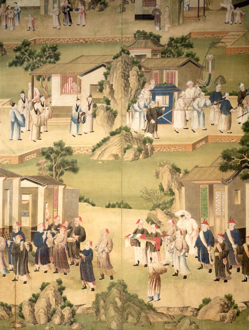 Dettaglio di carta da parati raffigurante una processione funebre, 1780 da Chinese School