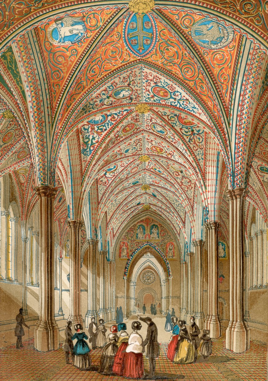 Interno della Temple Church, Londra, Inghilterra, da Old England: A Pictorial Museum, pub. 1847 da English School