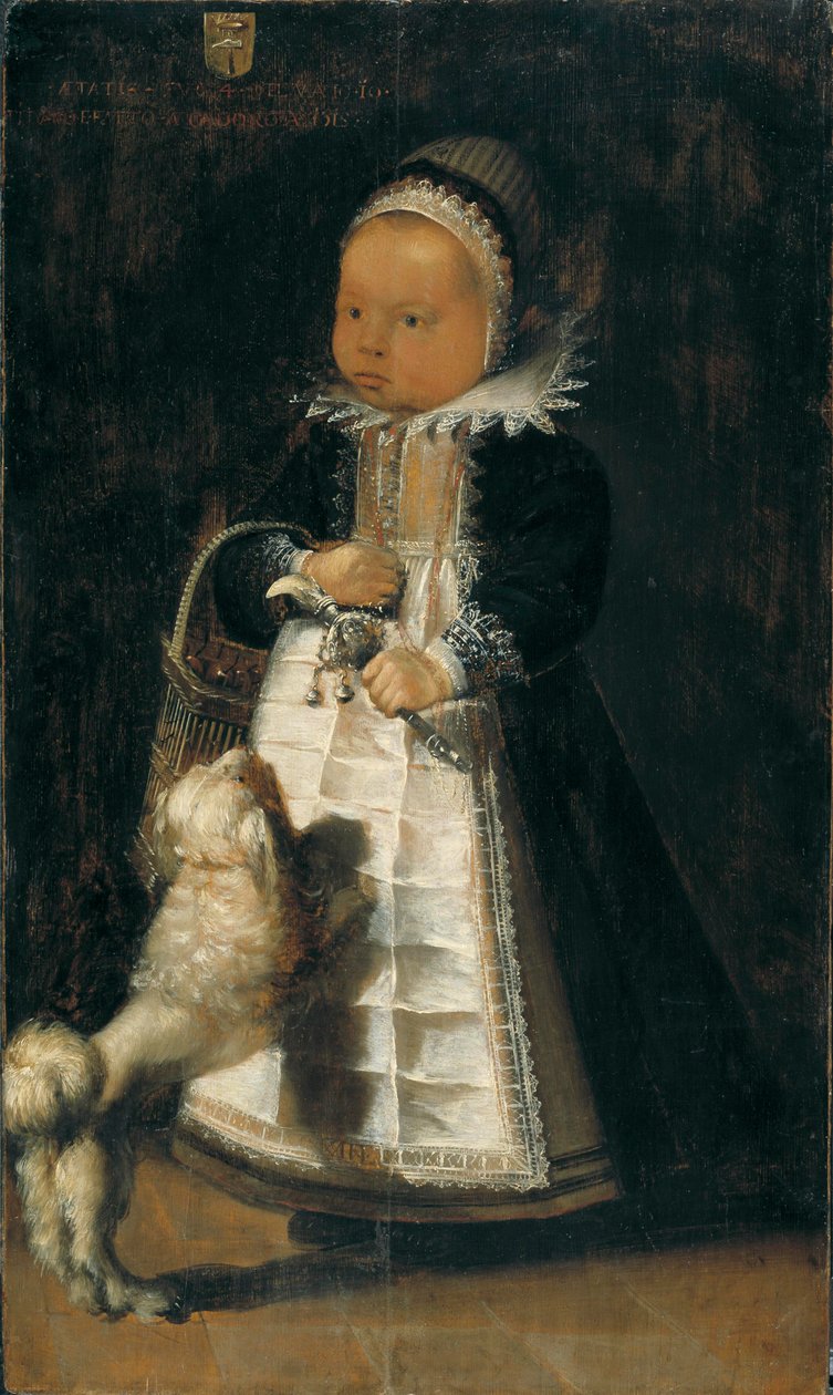 Ritratto di una ragazza con un cane da Flemish School