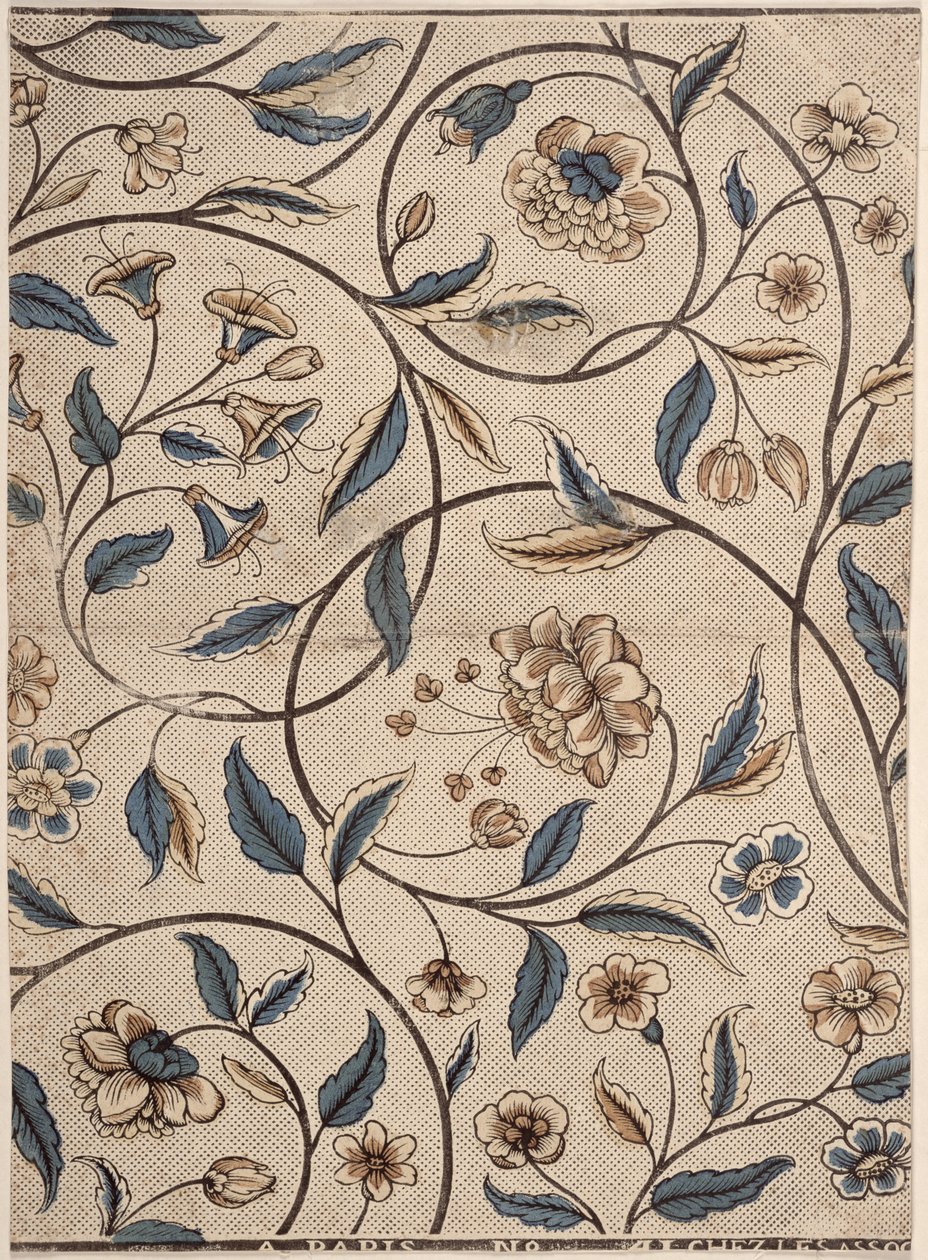 Carta domino con file di rose, prodotta da Associes, Parigi, c.1760-70 da French School