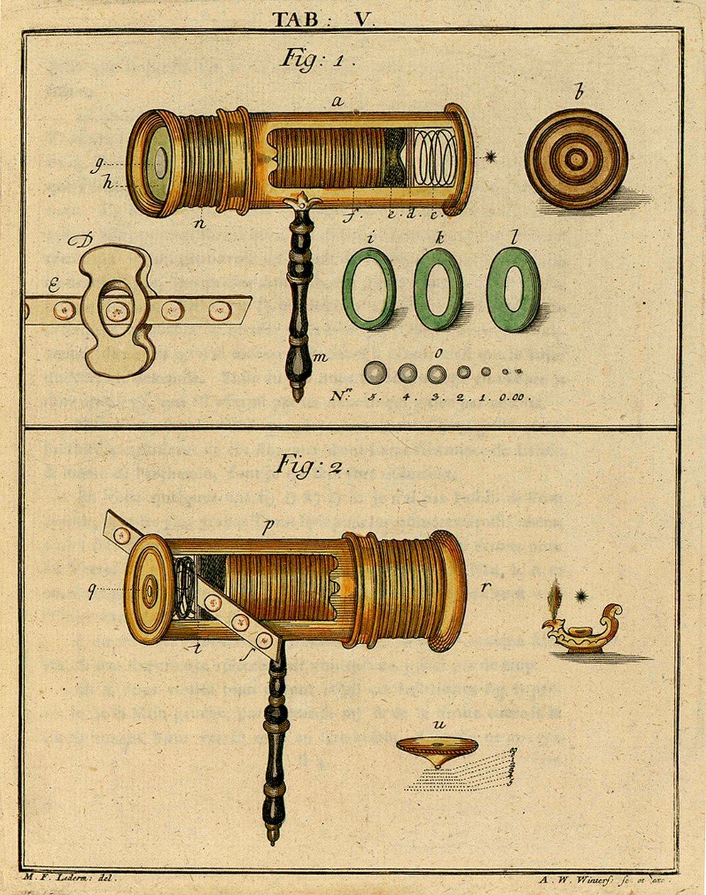Meccanica di un primo microscopio ottico, 1768 da German School