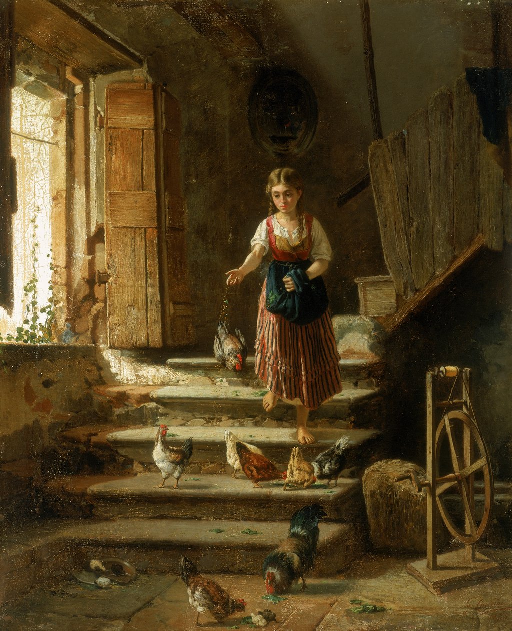 Contadina e galline da Italian School