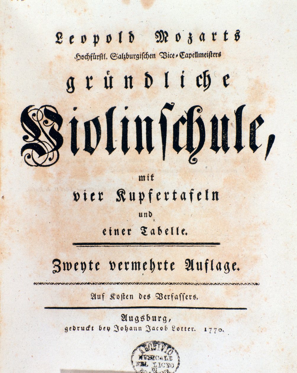 Pagina del metodo per violino di Leopold Mozart (1719-1787) padre di Wolfgang Amadeus da Italian School