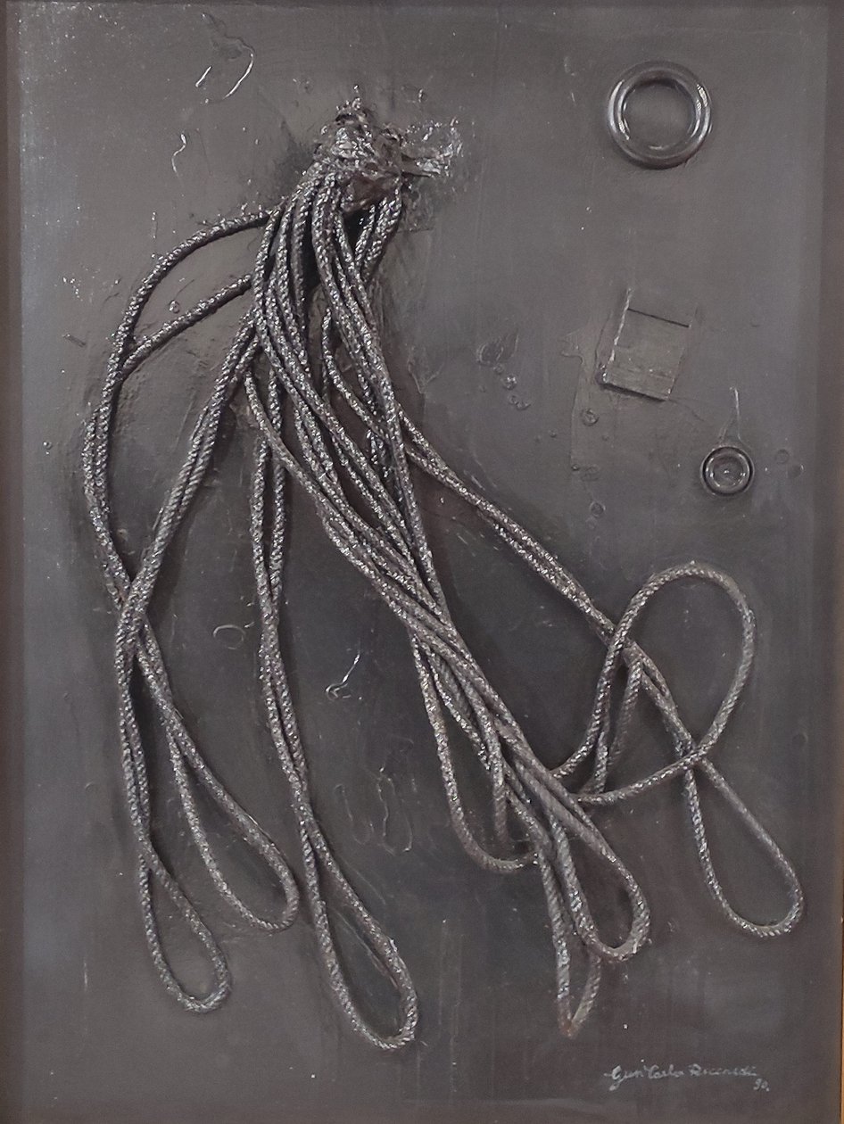 G. C. Riccardi, Combustione n. 3, 1990, Gemischte Medien auf Leinwand, 60x80, Arpino, Stiftung Umberto Mastroianni, Italia. da Gian Carlo Riccardi