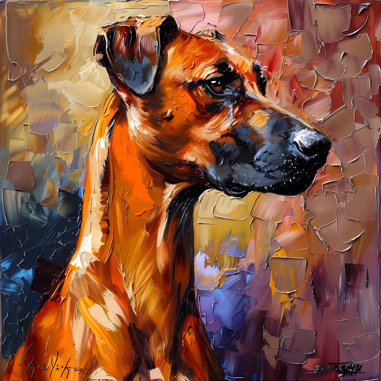 Dipinto astratto di cane Rhodesian Ridgeback da F. Abderrahim
