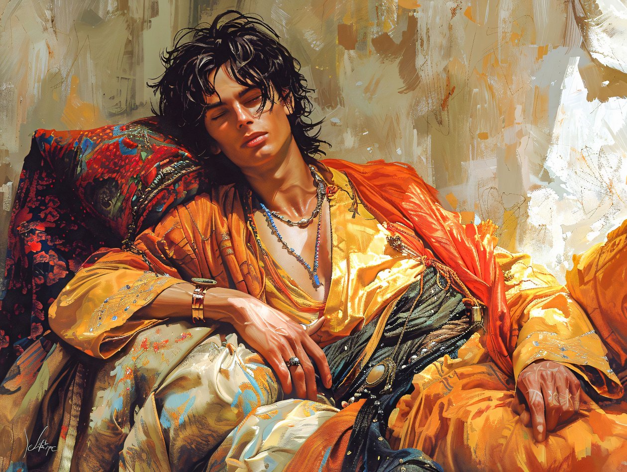 Stampe murali figurative cyberpunk: ritratto di una figura reclinata da F. Abderrahim
