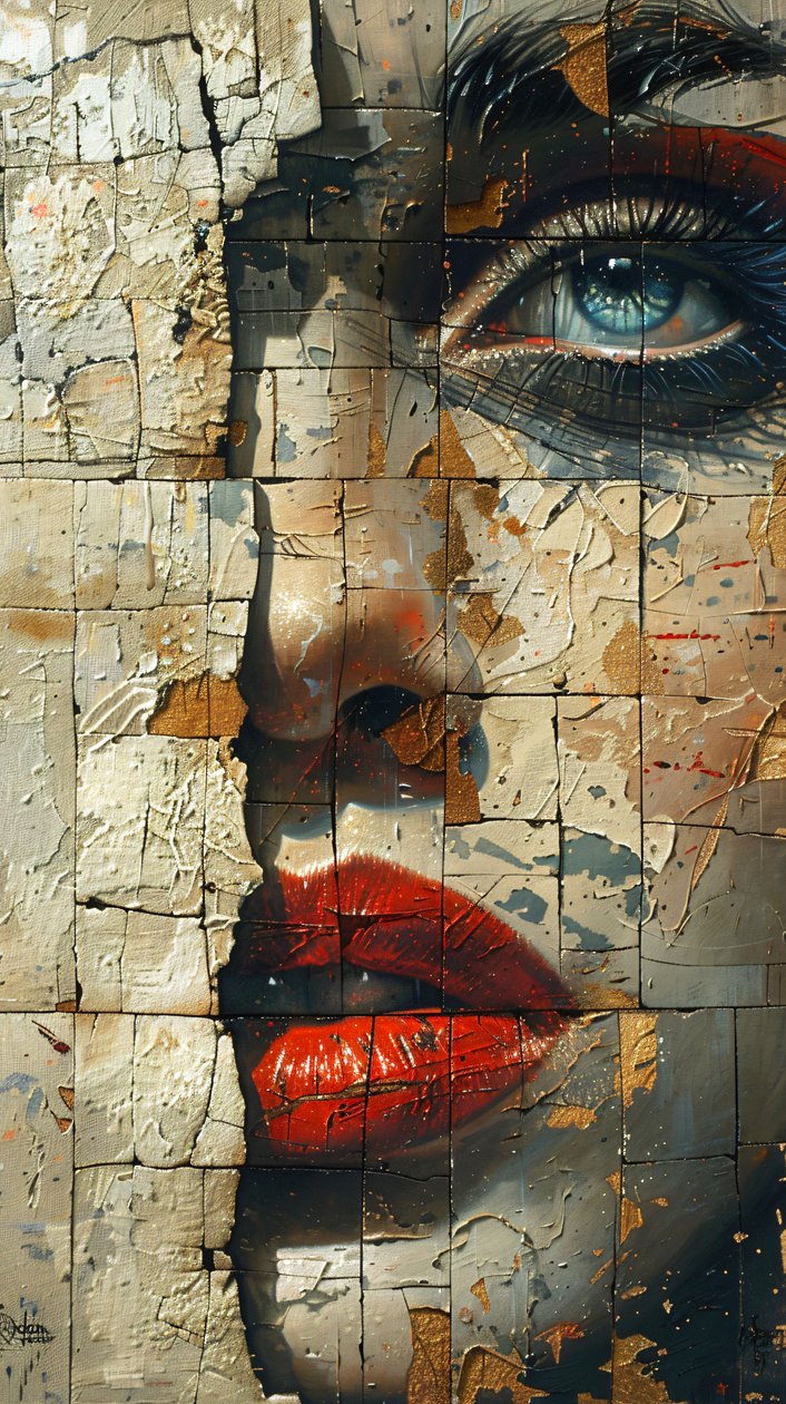 Stampe su tela: volto di donna con pennellata di pittura acrilica da F. Abderrahim