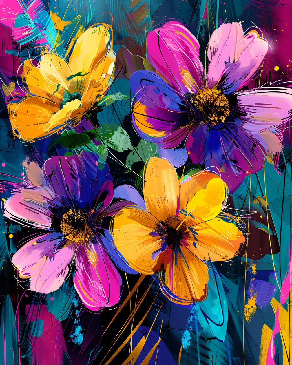 Dipinto astratto: giardino e fiori disegnati a mano | stampe d