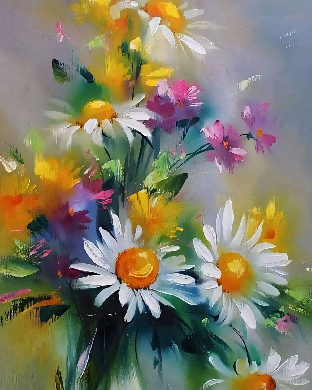 Fiori colorati | pittura a mano su tela acrilica e olio, decorazione murale da F. Abderrahim