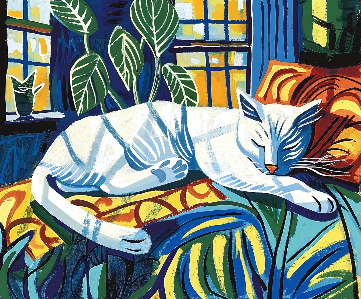 Gatto bianco che dorme alla luce del sole Matisse da F. Abderrahim