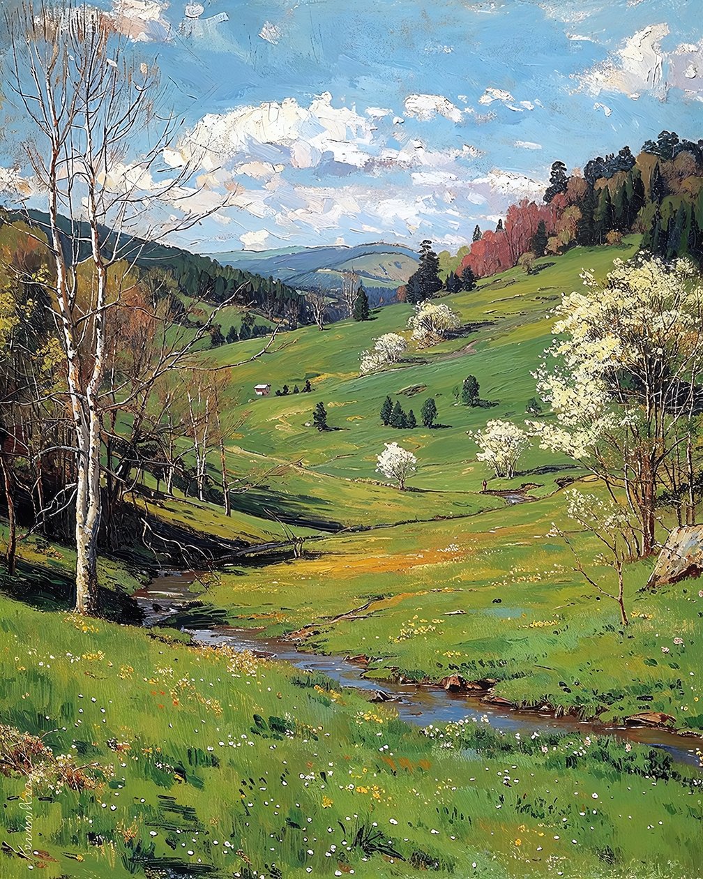 bellissimi paesaggi, verdi altopiani in primavera, decorazioni murali che vi piaceranno da F. Abderrahim
