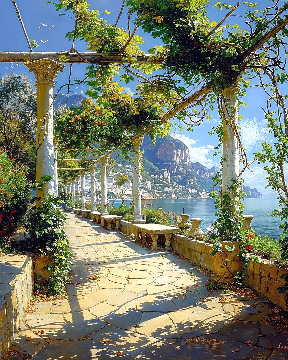 Un magnifico parco romano immerso nella natura in riva al mare, idee per la decorazione delle pareti da F. Abderrahim