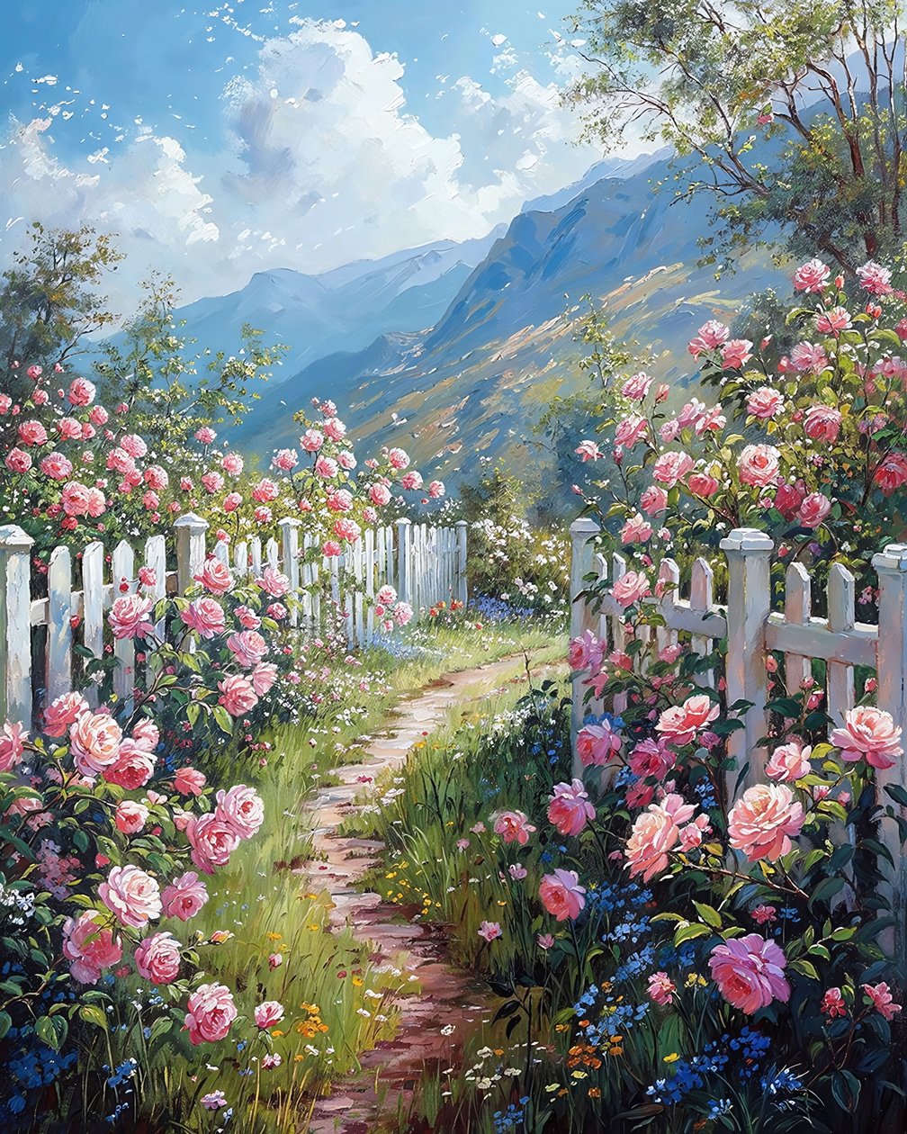 Bellissimo paesaggio in campagna, tela per decorazione murale vintage floreale da F. Abderrahim