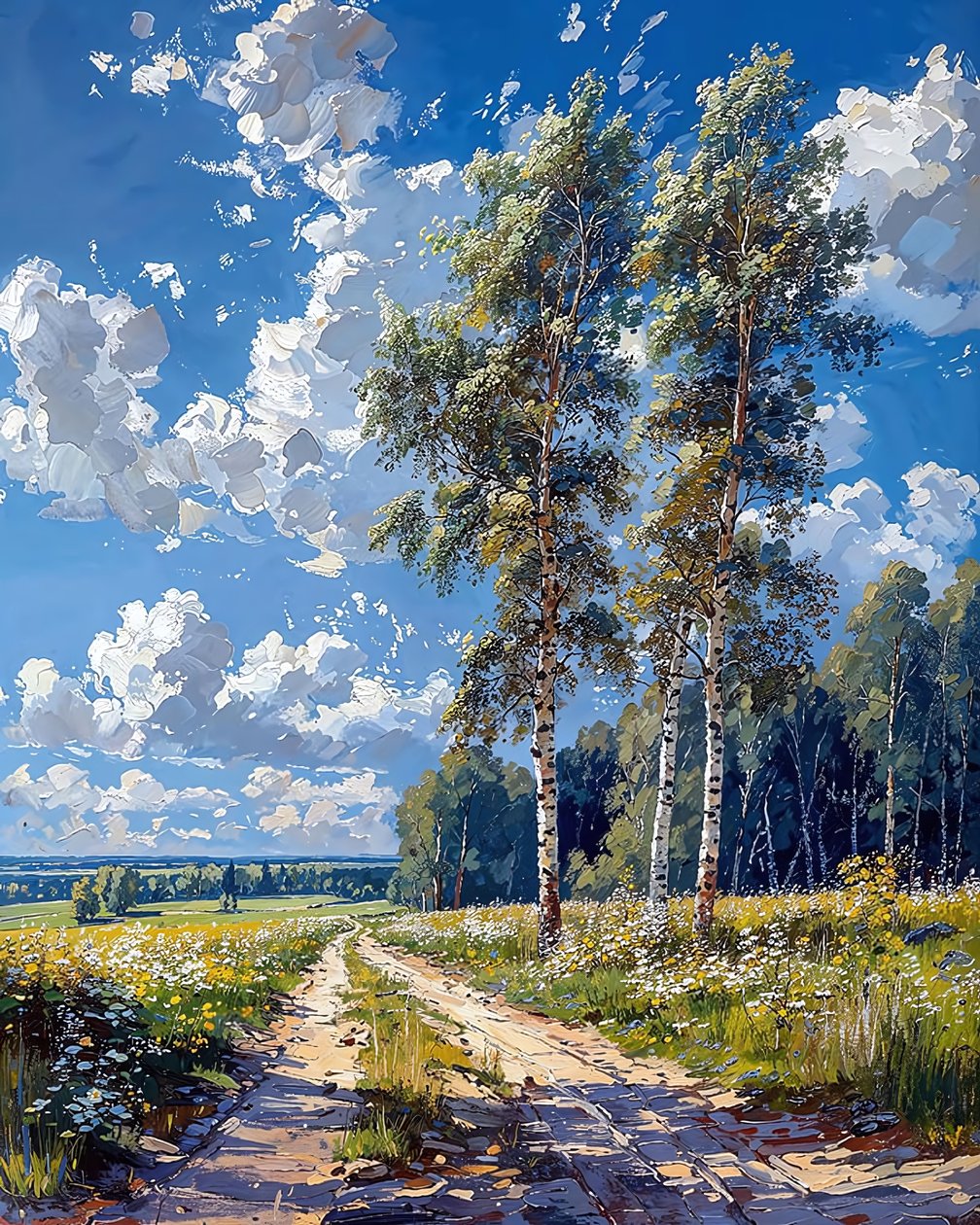 Una foresta di betulle in una giornata di sole, decorazione murale per qualsiasi stanza da F. Abderrahim