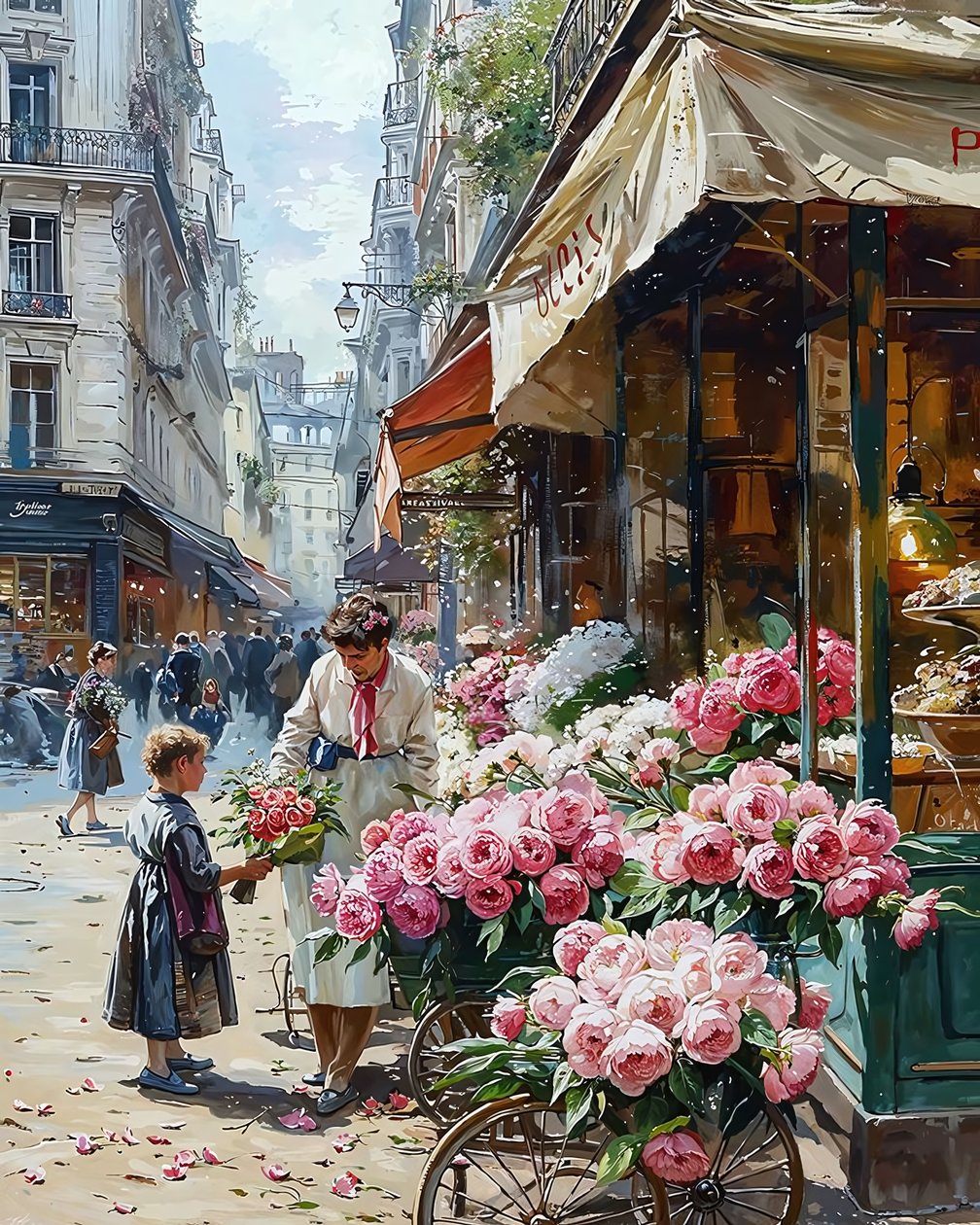 Venditrice di fiori donna degli anni 