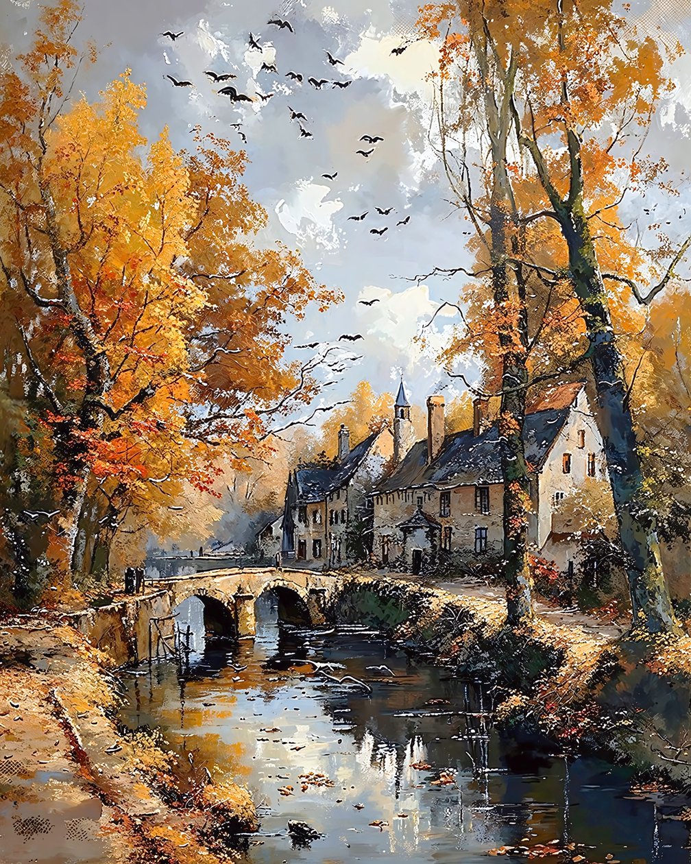 Un vecchio ponte con un ruscello sotto di esso in una piccola città, Wall Decor for sale da F. Abderrahim
