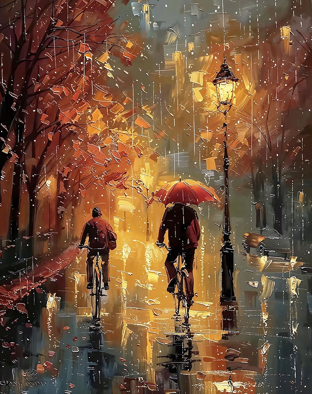 Ciclisti che pedalano in mezzo a una strada sotto la pioggia, Decorazione murale per la stanza da F. Abderrahim