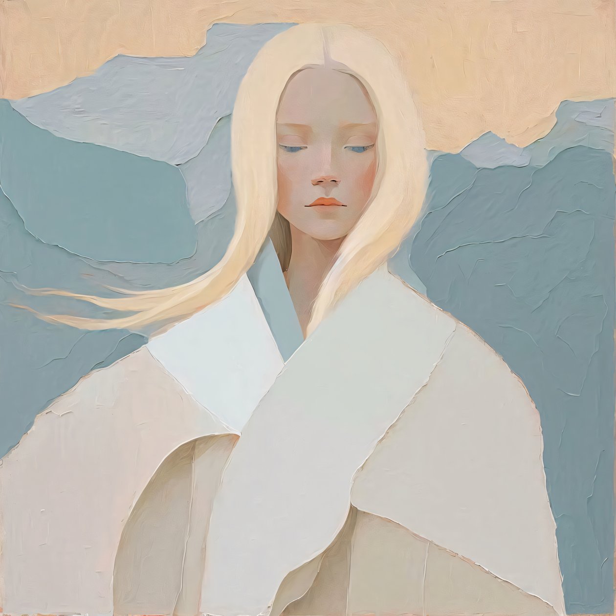Pittura astratta, Ragazza bionda in bianco, arte murale di bellezza | stampa su richiesta da F. Abderrahim