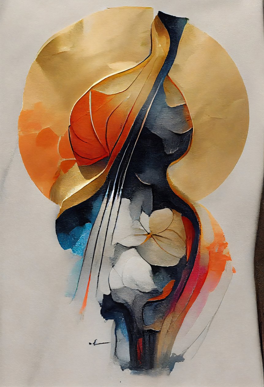 Tela artistica astratta con violino, stampe d