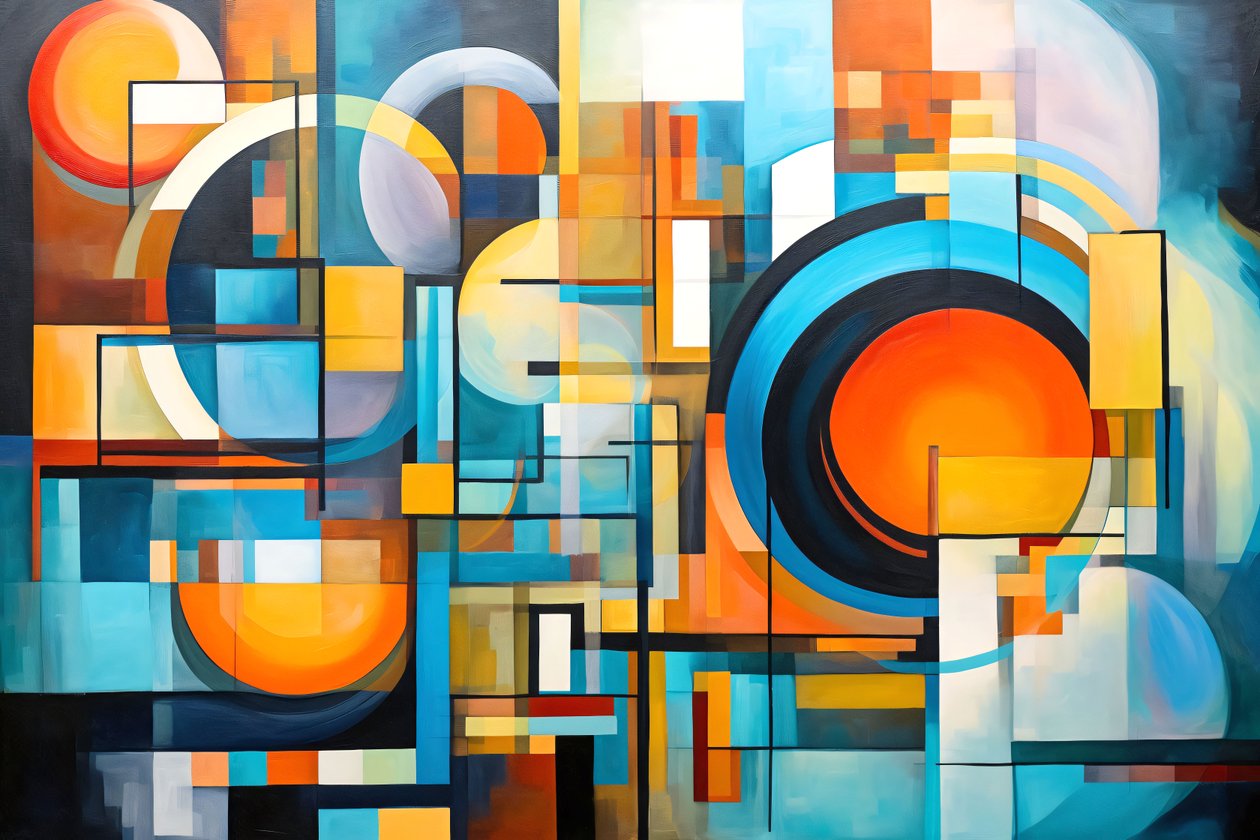 Fusione astratta geometrica Colori brillanti in olio e acrilico Decorazione artistica da parete da F. Abderrahim