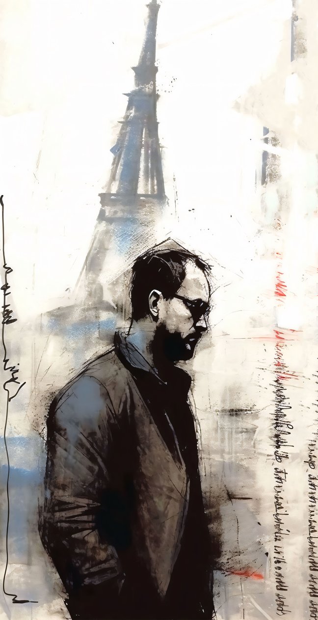 Quadro di un uomo che cammina a Parigi, decorazione murale che vi piacerà, stampe d